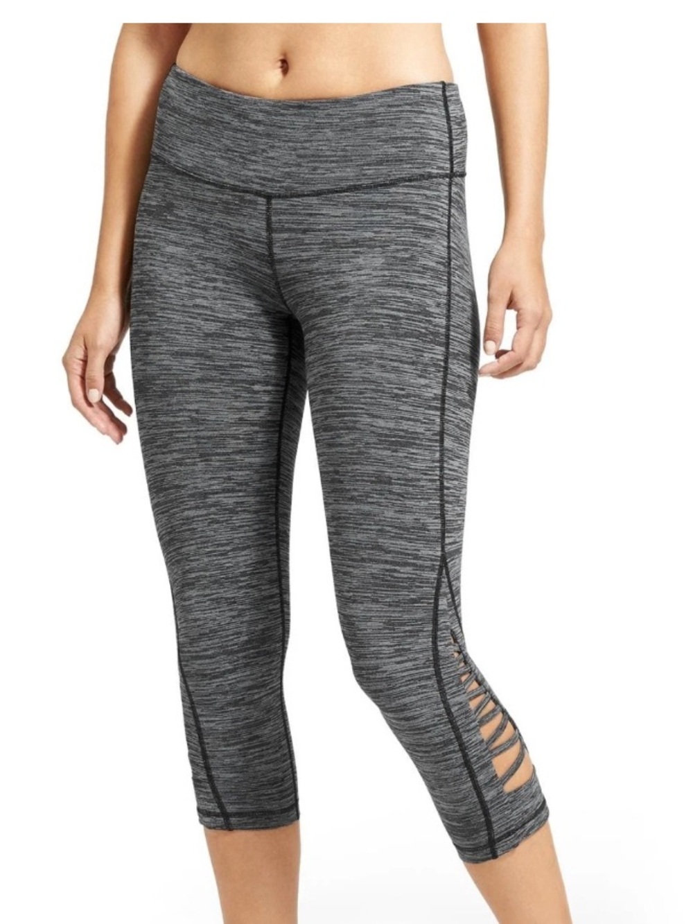 Athleta Grey Black Spacedye Criss Cross Chaturanga Capri Leggings XS